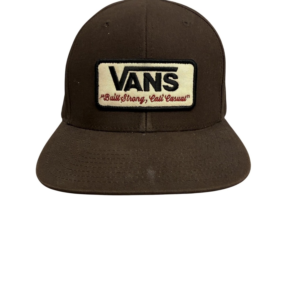 Vans Hat Cap Snap Back One Size Brown Twill Patch Built Strong Cali Casual Mens